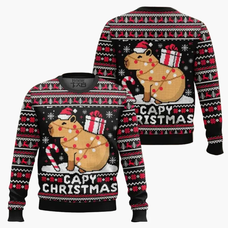 Herren Weihnachts-Sweatshirt mit Capybara-Motiv – Lustiger Winterpullover für festliche Anlässe - Image 4