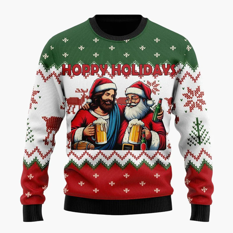 Herren Weihnachtspullover Lustig – Santa mit Bier – Ugly Christmas Sweater für Weihnachtsfeiern - Image 5