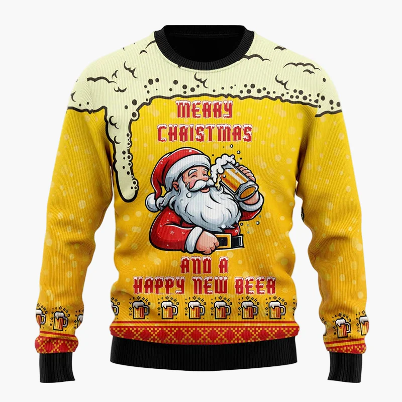 Herren Weihnachtspullover Lustig – Santa mit Bier – Ugly Christmas Sweater für Weihnachtsfeiern - Image 8
