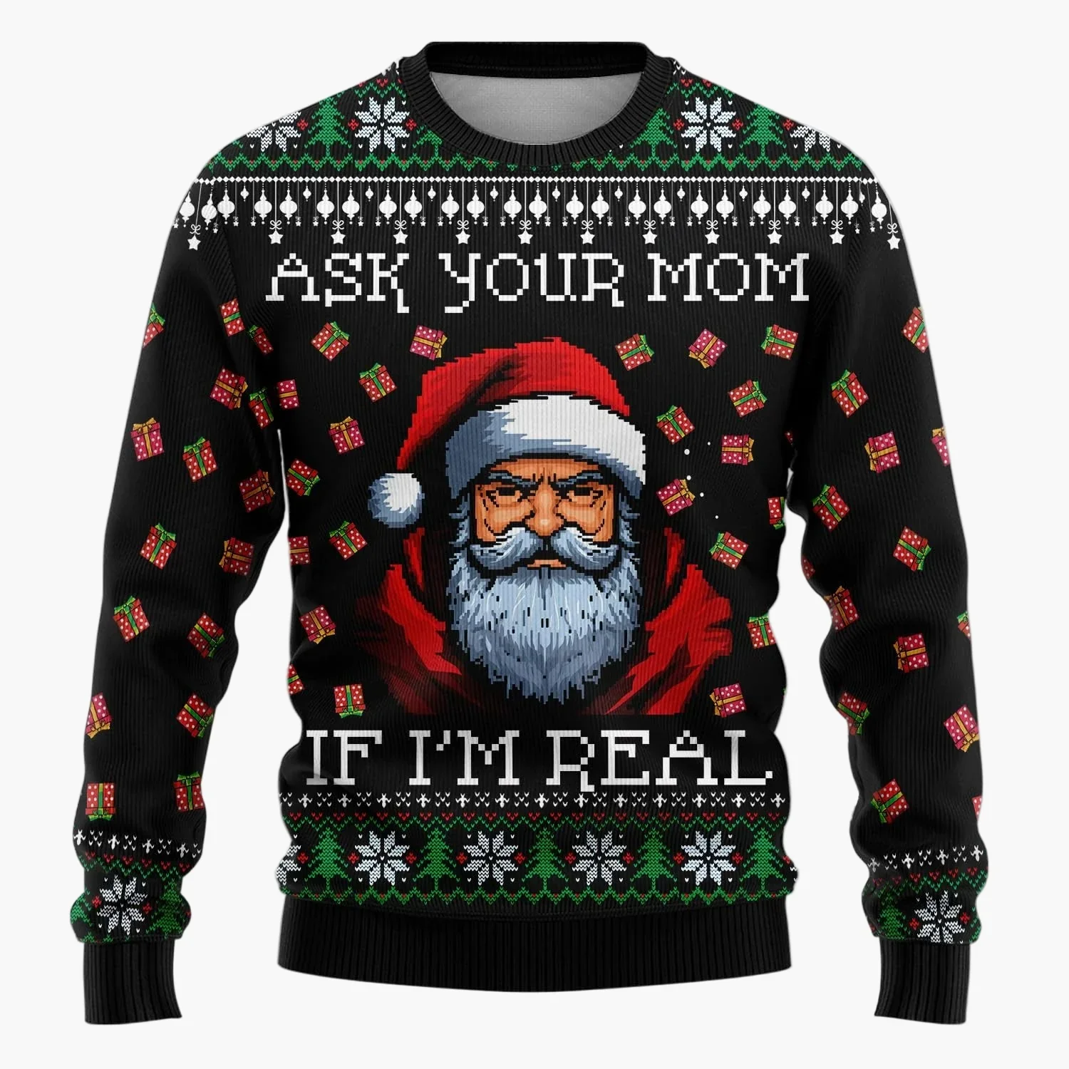 Herren Weihnachtspullover Lustig – Ugly Christmas Sweater mit Santa-Motiv und Spruch