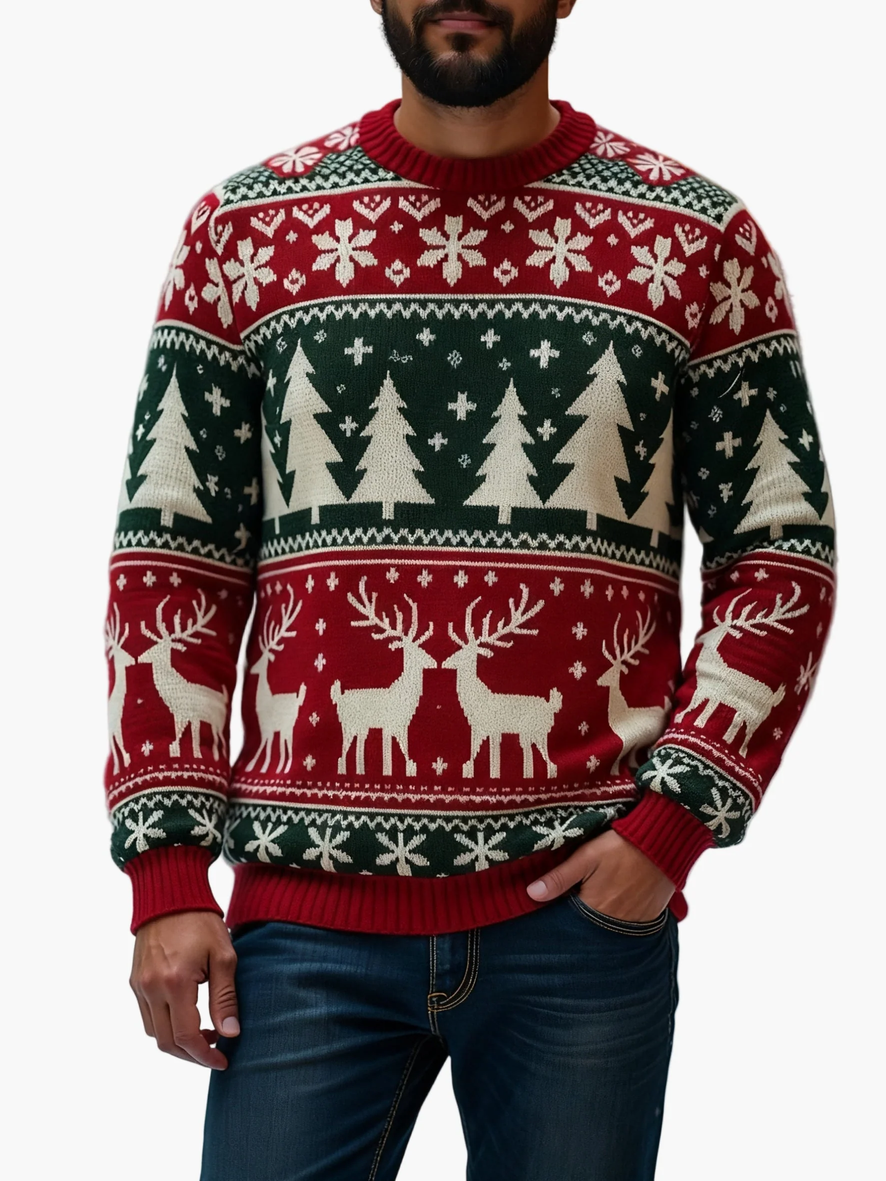 Herren Weihnachtspullover mit Rentier- und Tannenbaum-Motiv – Perfekt für festliche Anlässe und Partys