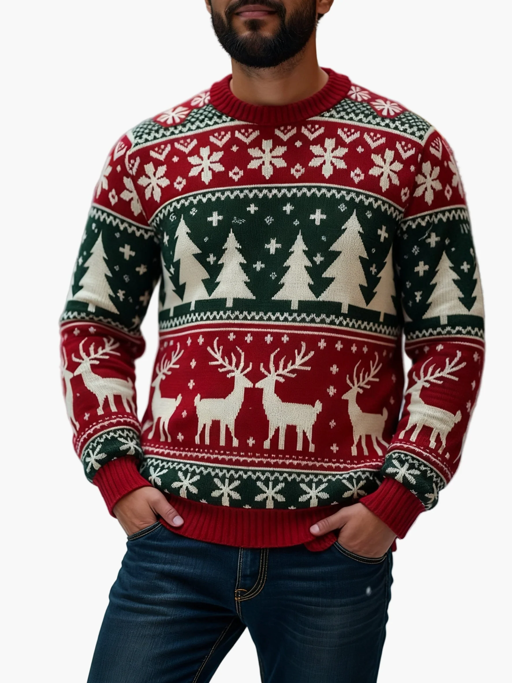 Herren Weihnachtspullover mit Rentier- und Tannenbaum-Motiv – Perfekt für festliche Anlässe und Partys - Image 4