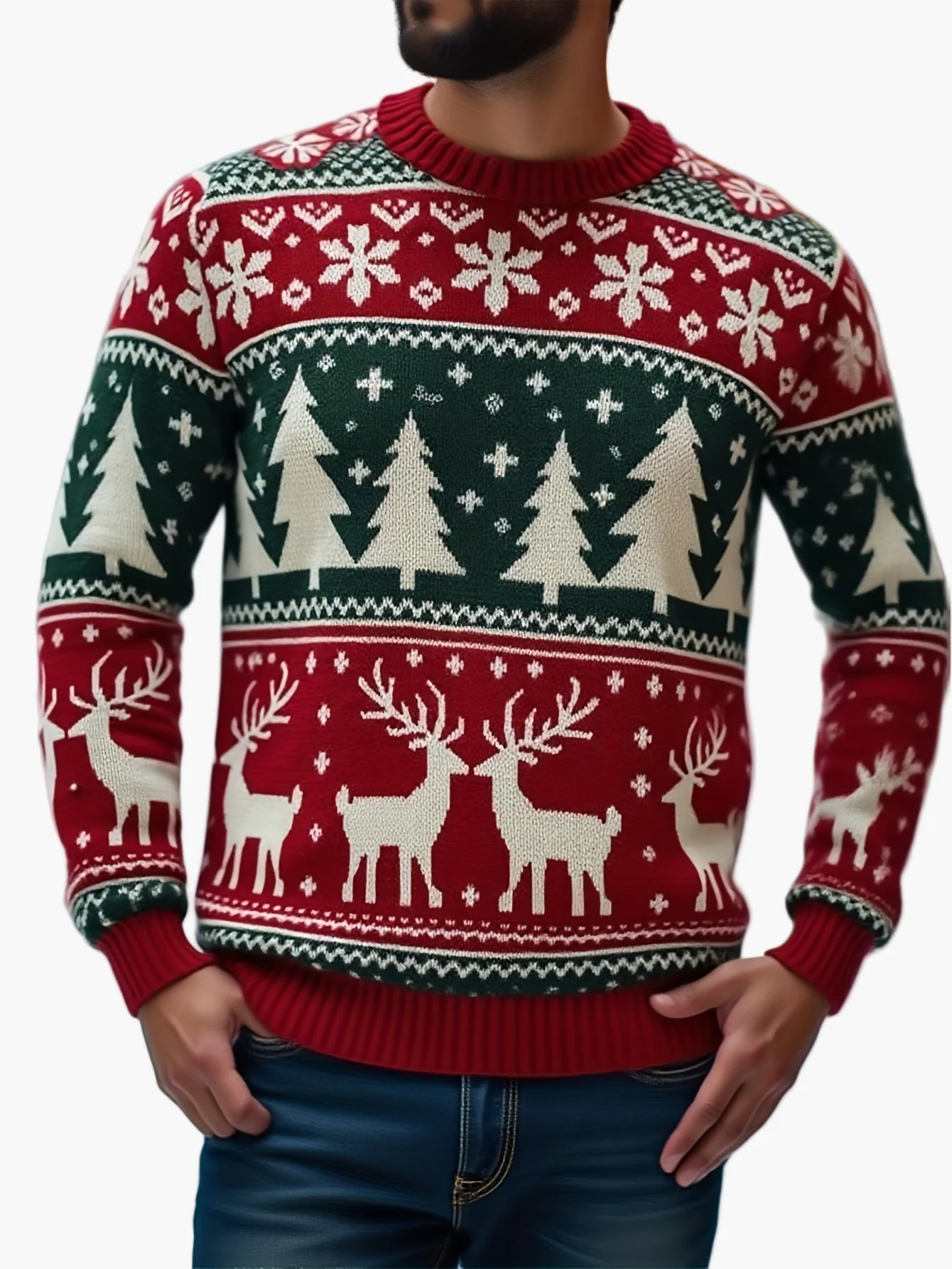 Herren Weihnachtspullover mit Rentier- und Tannenbaum-Motiv – Perfekt für festliche Anlässe und Partys - Image 5