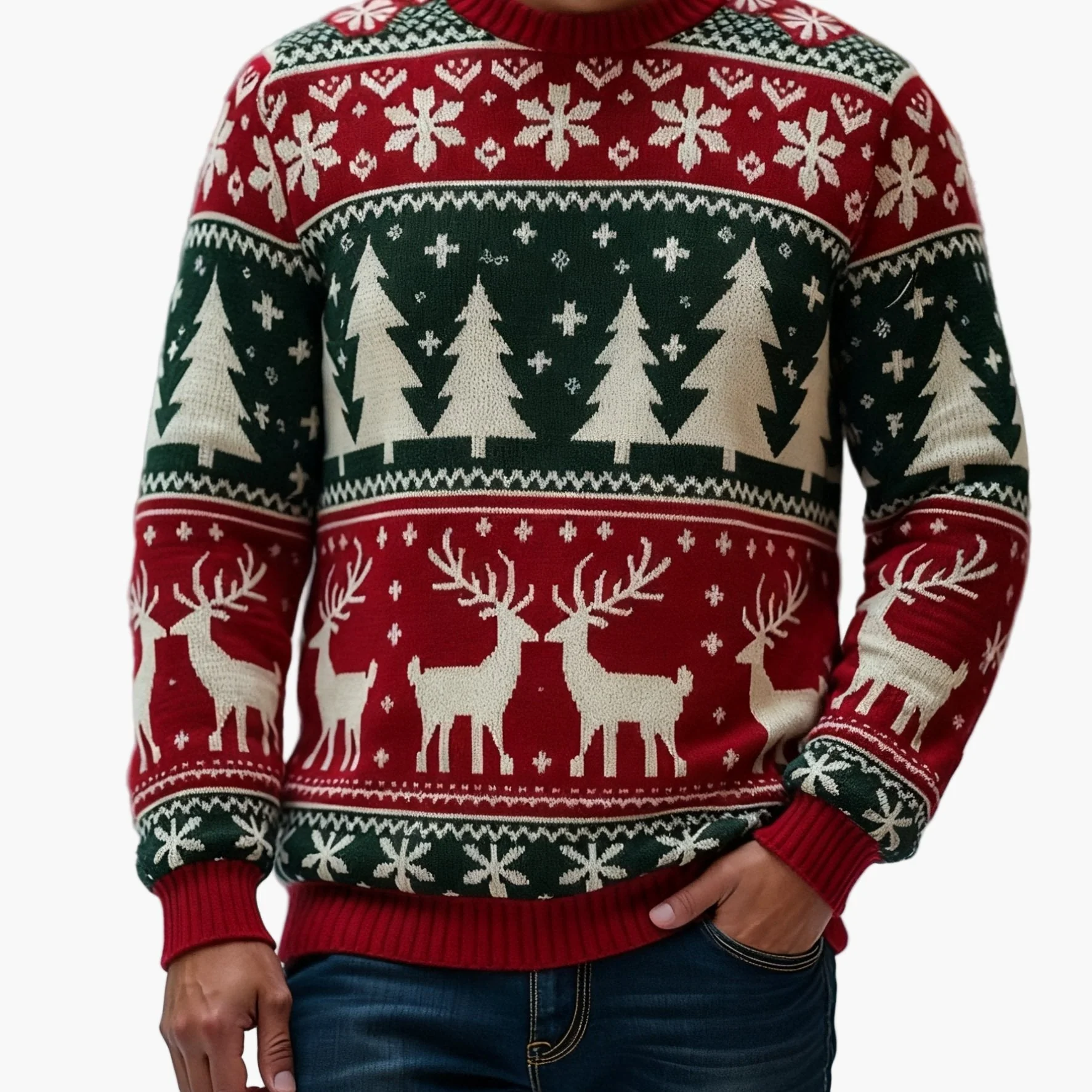 Herren Weihnachtspullover mit Rentier- und Tannenbaum-Motiv – Perfekt für festliche Anlässe und Partys - Image 6