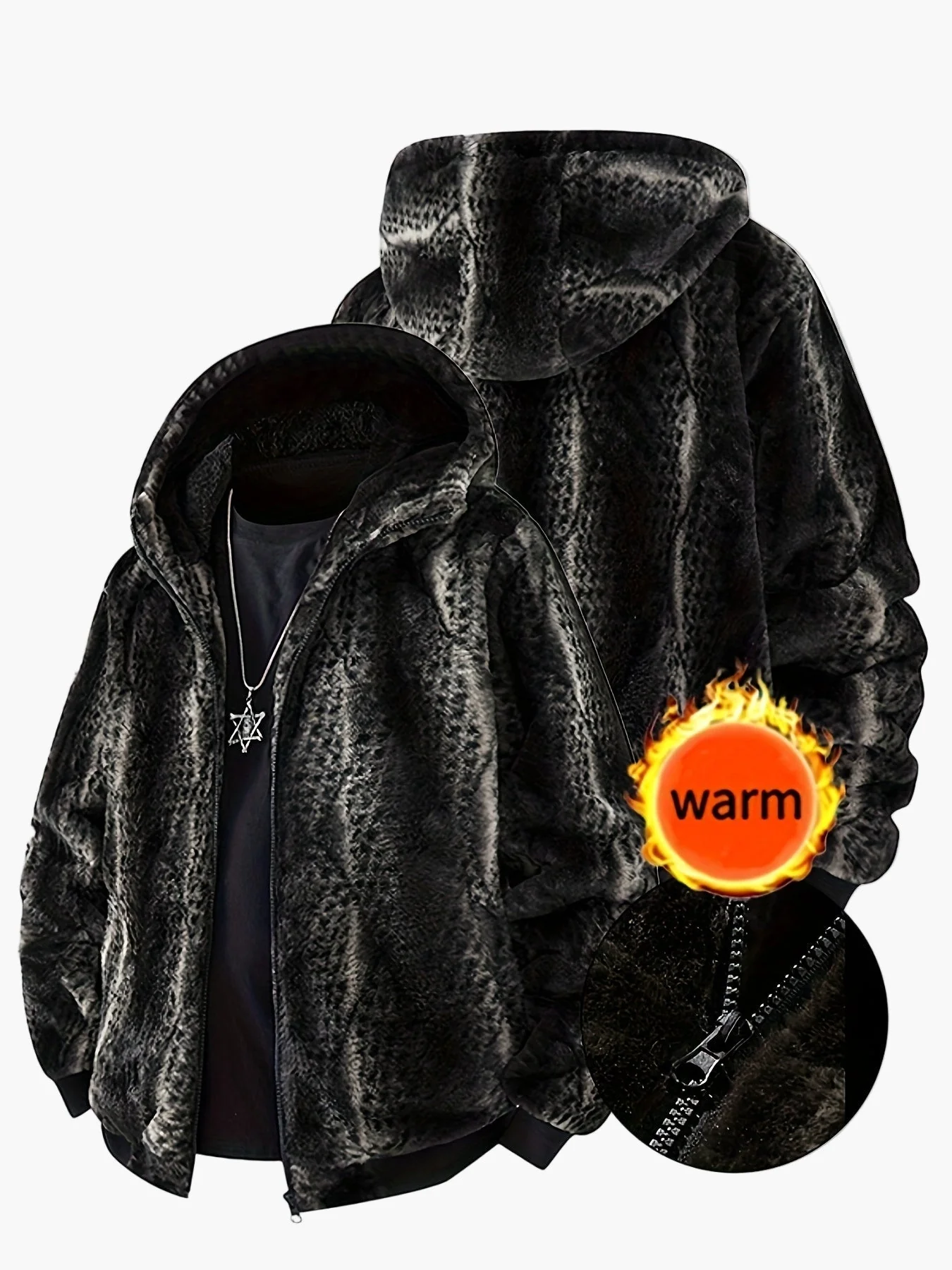 Herren Winter Kapuzenjacke Warm Gefüttert Modisch Freizeit Fleecejacke - Image 2