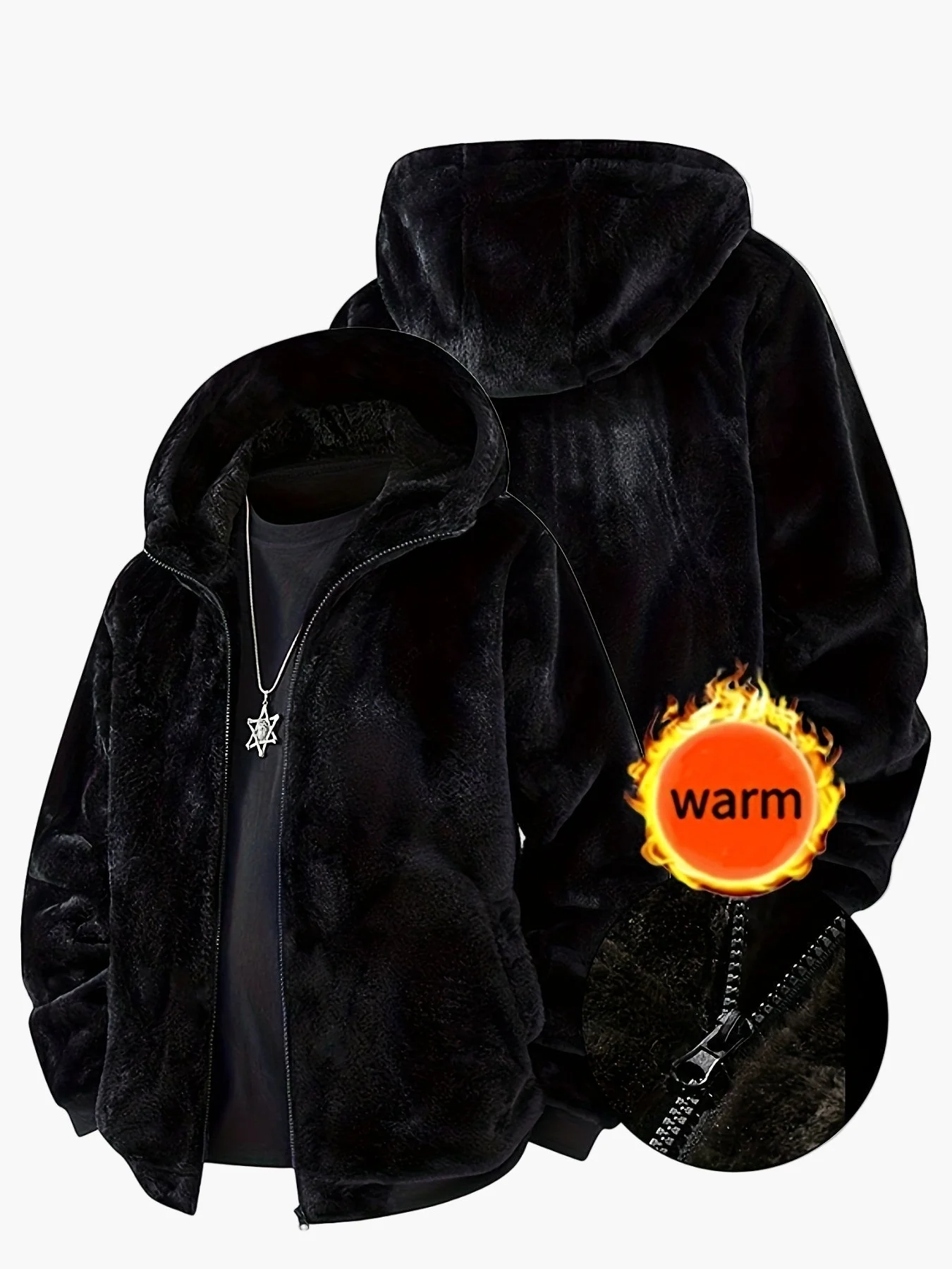 Herren Winter Kapuzenjacke Warm Gefüttert Modisch Freizeit Fleecejacke - Image 3