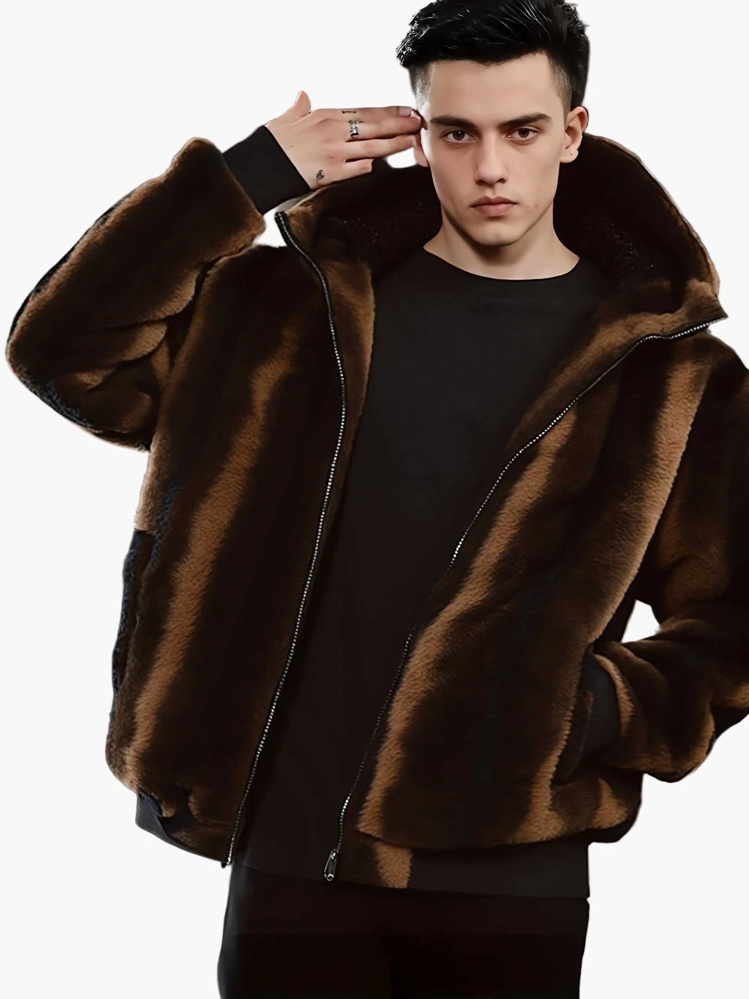 Herren Winter Kapuzenjacke Warm Gefüttert Modisch Freizeit Fleecejacke - Image 4