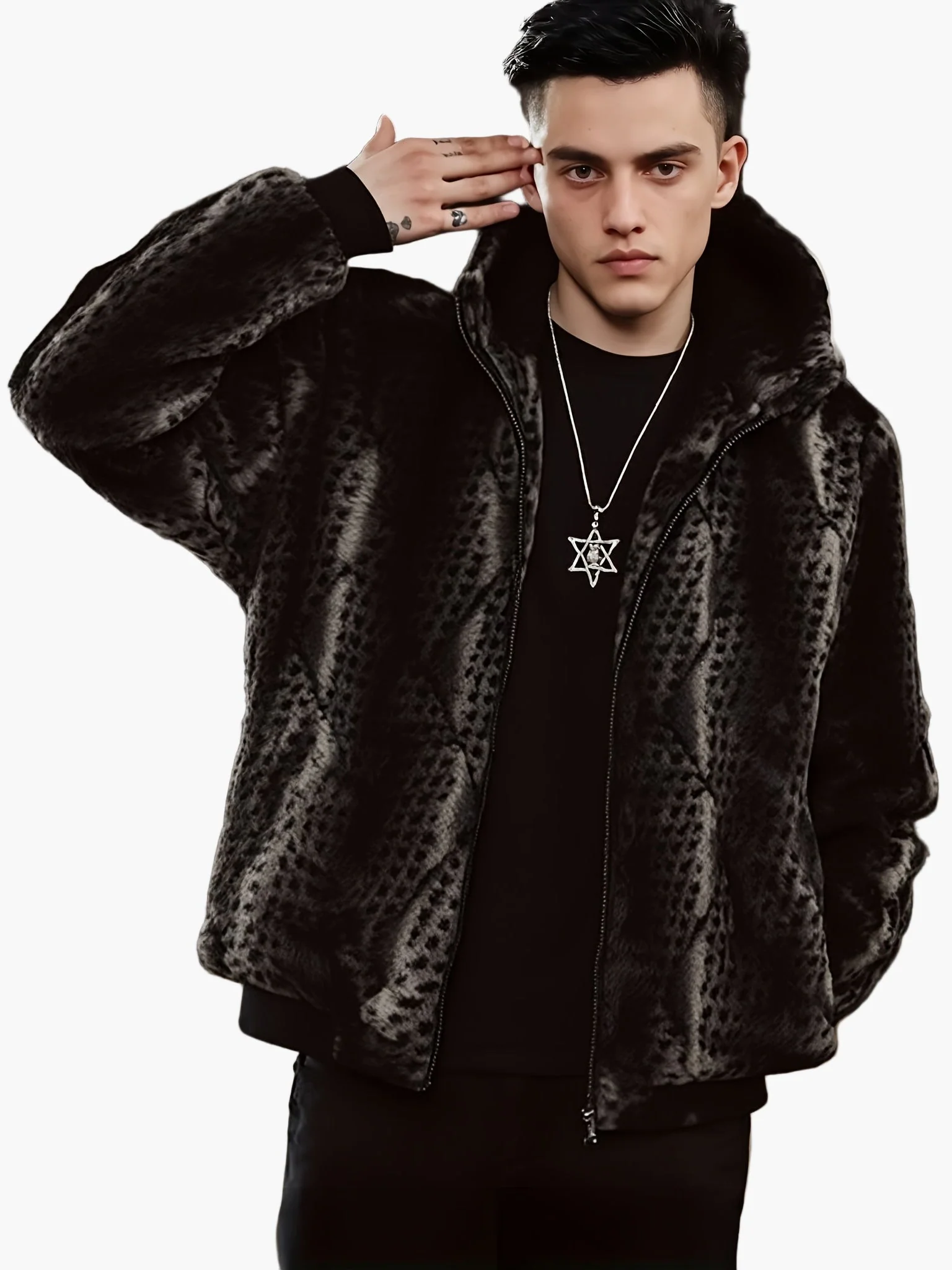 Herren Winter Kapuzenjacke Warm Gefüttert Modisch Freizeit Fleecejacke - Image 5