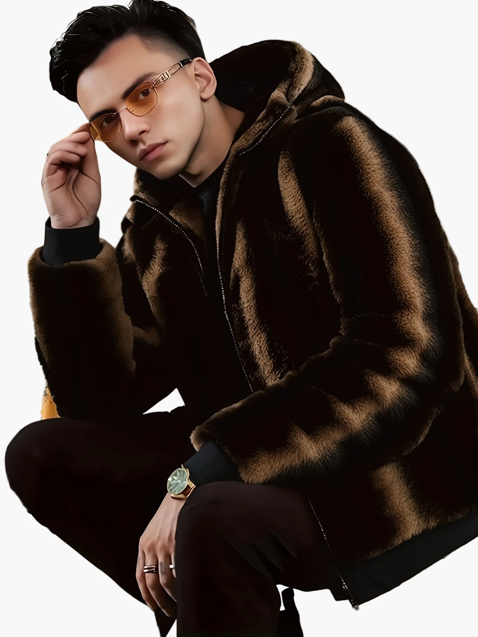 Herren Winter Kapuzenjacke Warm Gefüttert Modisch Freizeit Fleecejacke - Image 7