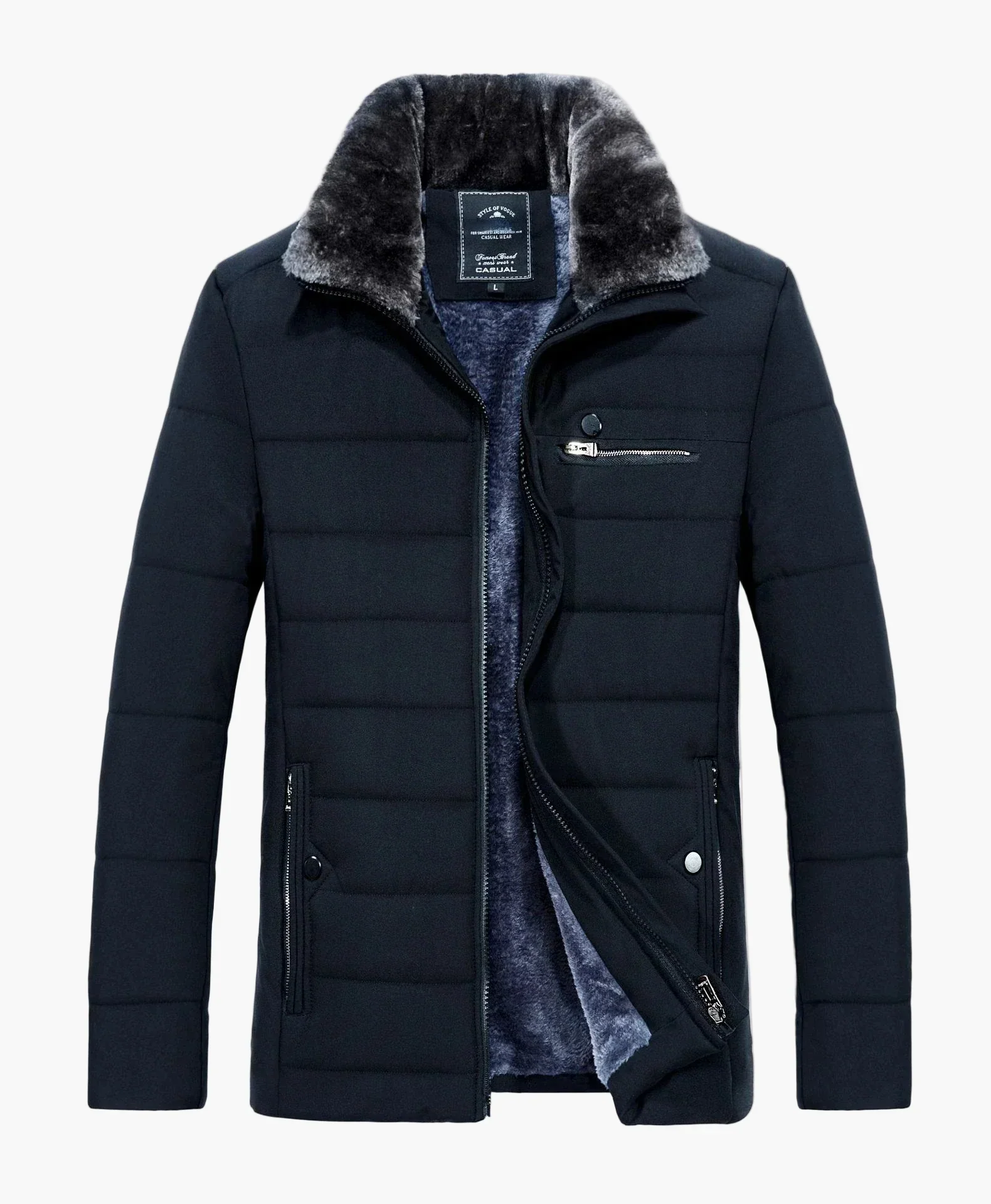 Herren Winter Steppjacke mit Stehkragen und Reißverschlusstaschen – Modisch & Warm für Alltag und Freizeit - Image 2