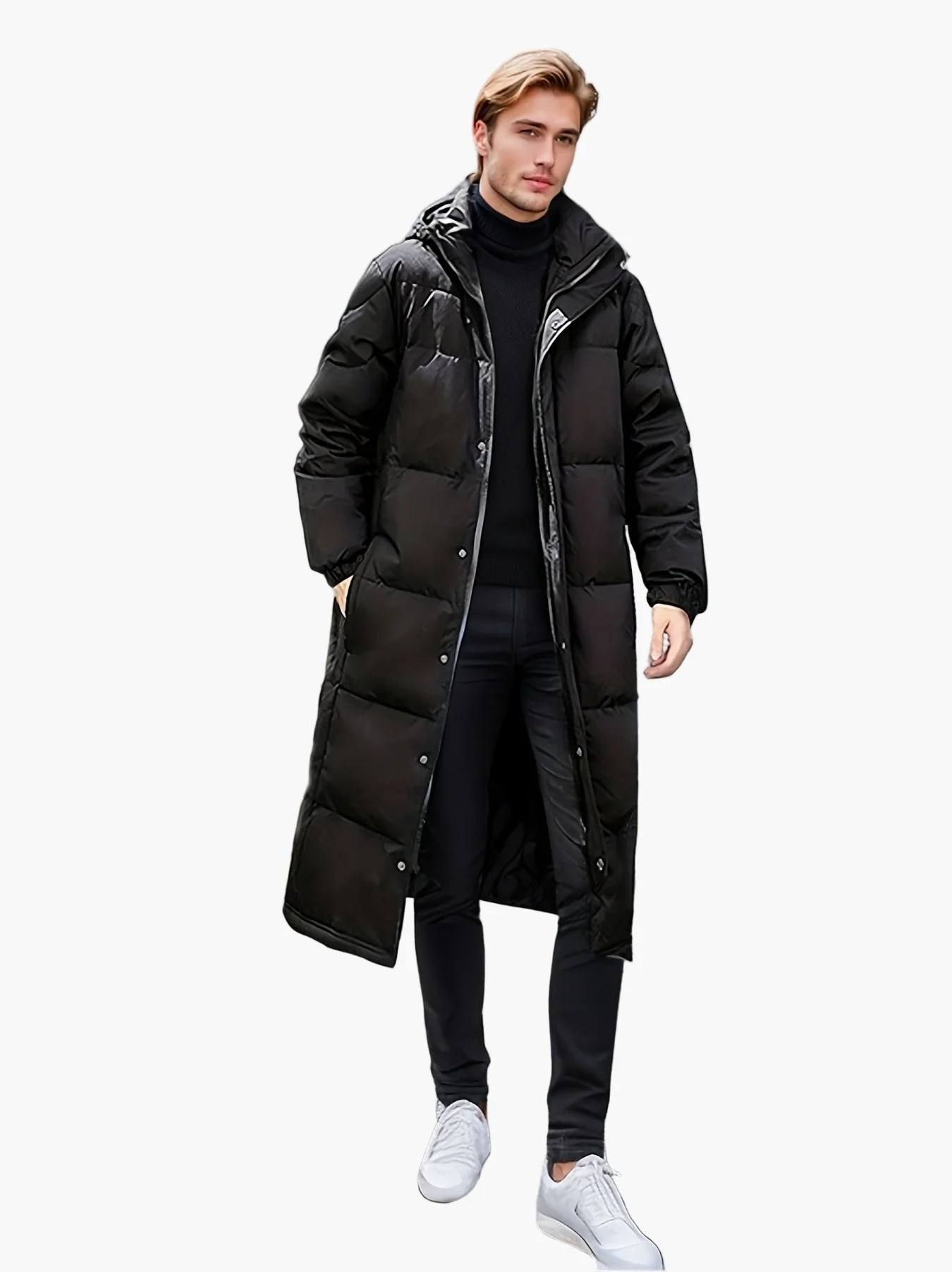 Herren Winter Steppmantel Lang Casual mit Kapuze und Taschen – Perfekt für Outdoor & Alltag - Image 3