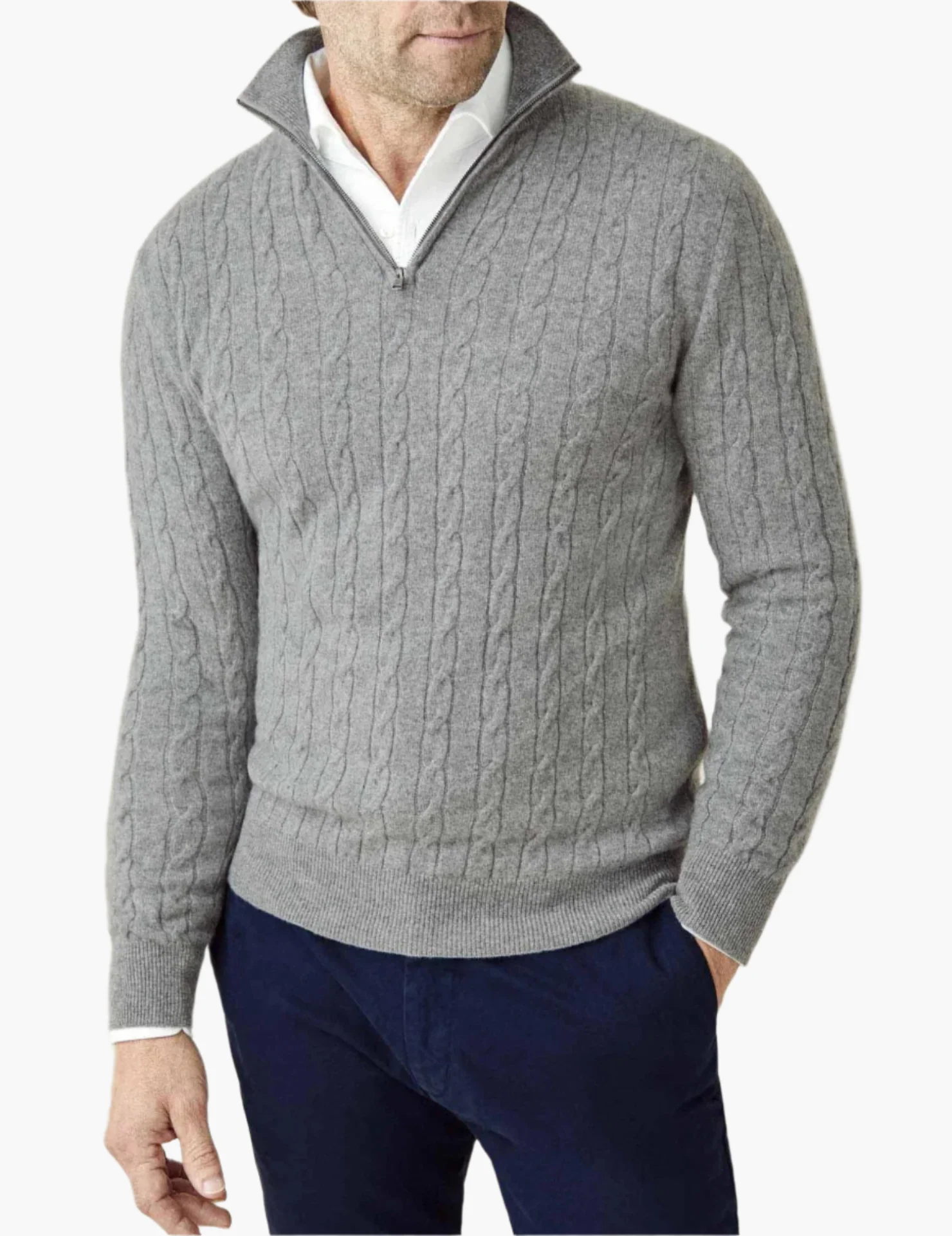 Herren Zopfmuster Pullover mit Reißverschluss – Eleganter Business & Freizeit Strick - Image 14