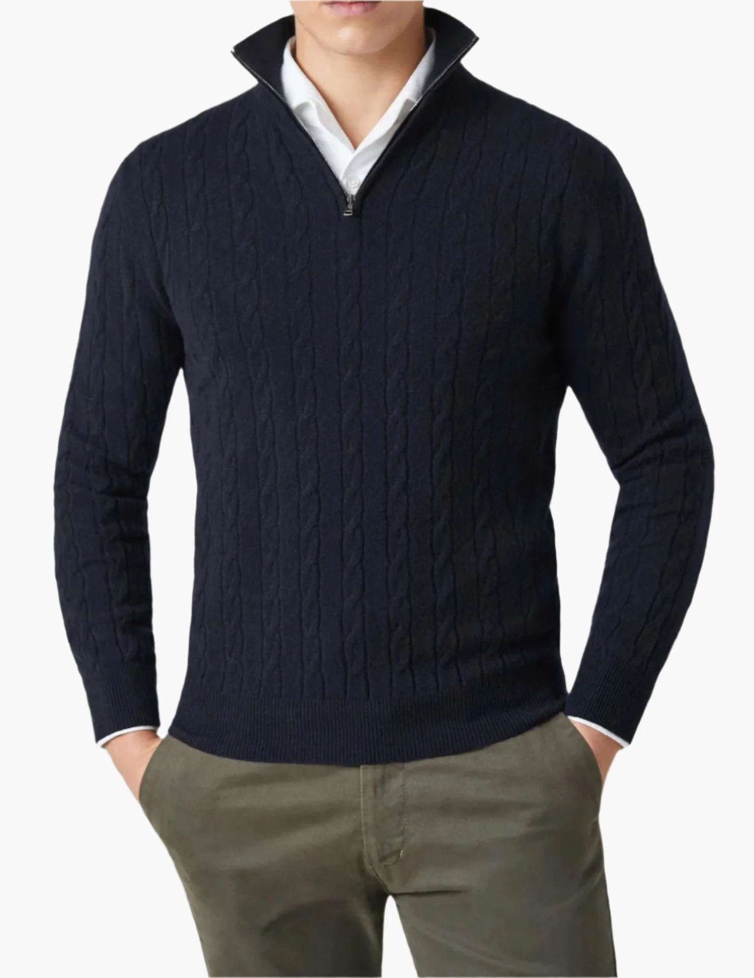 Herren Zopfmuster Pullover mit Reißverschluss – Eleganter Business & Freizeit Strick - Image 3