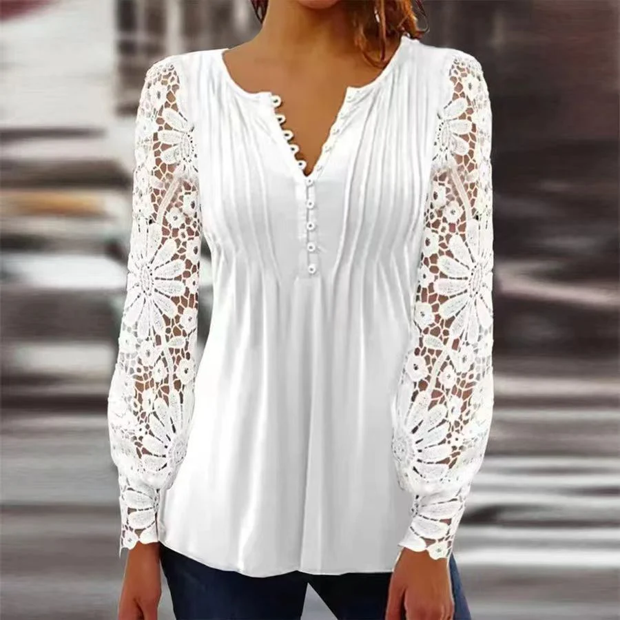 Julia – Faltendes T-Shirt mit Spitzenärmel in einfarbiger Ausführung - Image 4