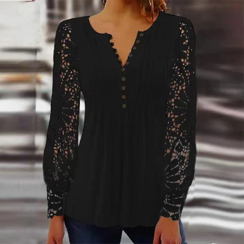 Julia – Faltendes T-Shirt mit Spitzenärmel in einfarbiger Ausführung - Image 7