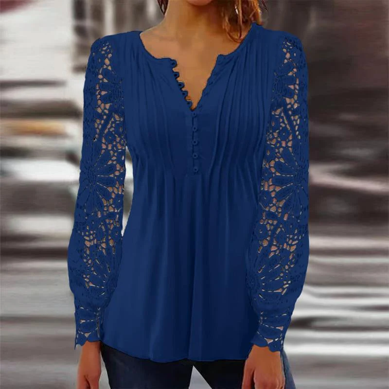 Julia – Faltendes T-Shirt mit Spitzenärmel in einfarbiger Ausführung - Image 9