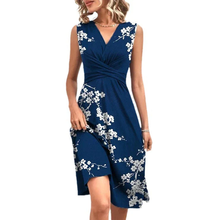 Juliet – Bedrucktes Kreuz-V-Ausschnitt ärmelloses Damenkleid - Image 2