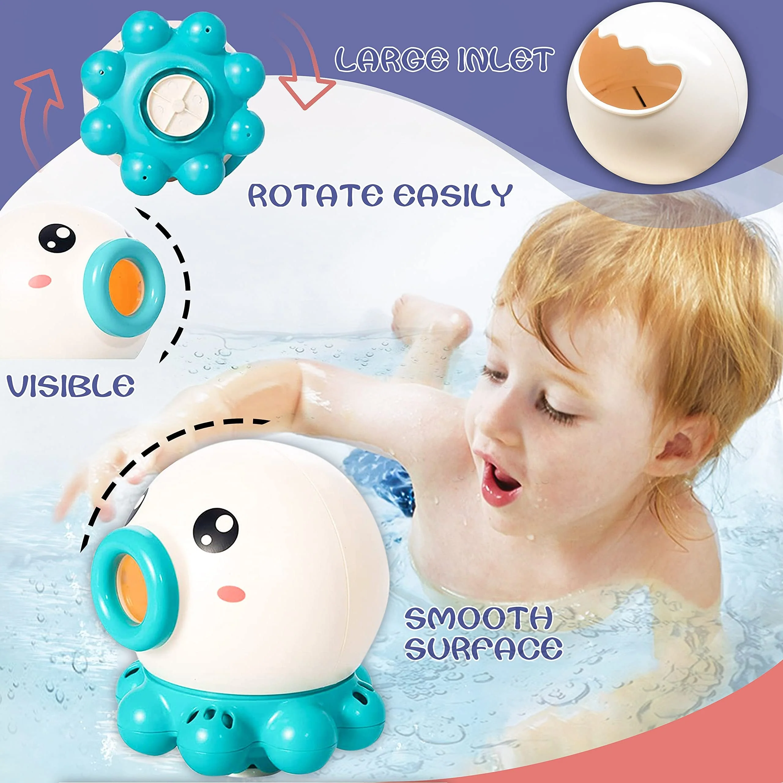 Kinder Bade-Spielzeug Oktopus – Interaktives Wasserspritz-Spielzeug für Babys und Kleinkinder – Badespaß für Mädchen und Jungen - Image 4