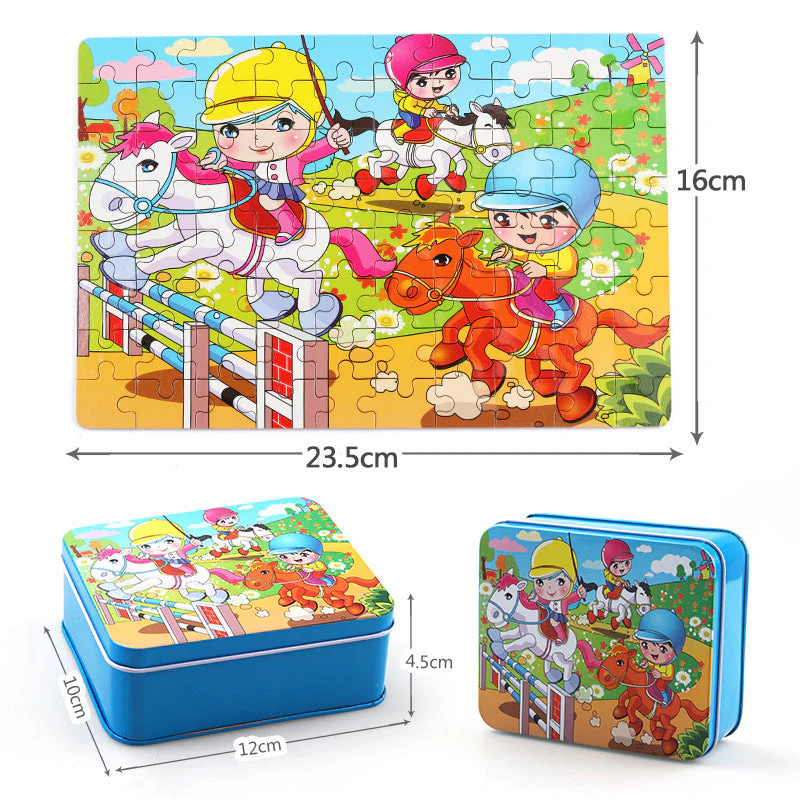 Kinder Holzpuzzle Set – Bunte Lernspielzeuge im Aufbewahrungs-Metallkasten, ab 3 Jahren, Unisex - Image 3