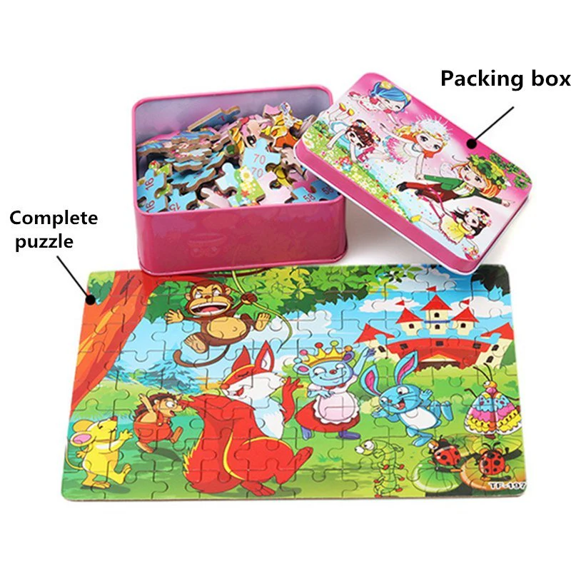 Kinder Holzpuzzle Set – Bunte Lernspielzeuge im Aufbewahrungs-Metallkasten, ab 3 Jahren, Unisex - Image 4