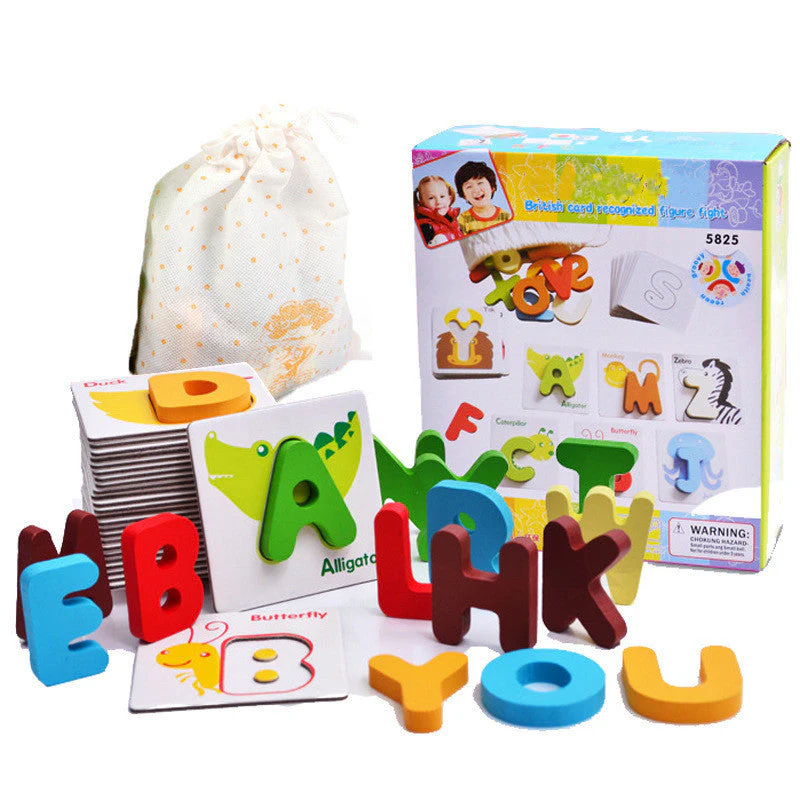 Kinder Lernspielzeug Holz Alphabet Buchstaben Puzzle mit Karten – Unisex, Vorschule, Frühe Bildung