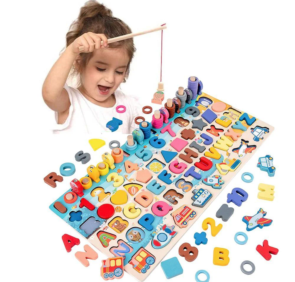 Kinder Lernspielzeug Holz Steckpuzzle Alphabet Zahlen Motorik Montessori - Image 3