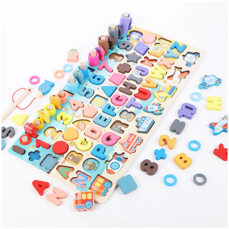 Kinder Lernspielzeug Holz Steckpuzzle Alphabet Zahlen Motorik Montessori - Image 4