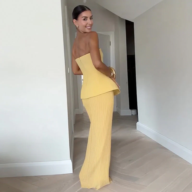 Pamela – Zweiteiliges Set mit Tube-Top und Faltenrock in Gelb - Image 3