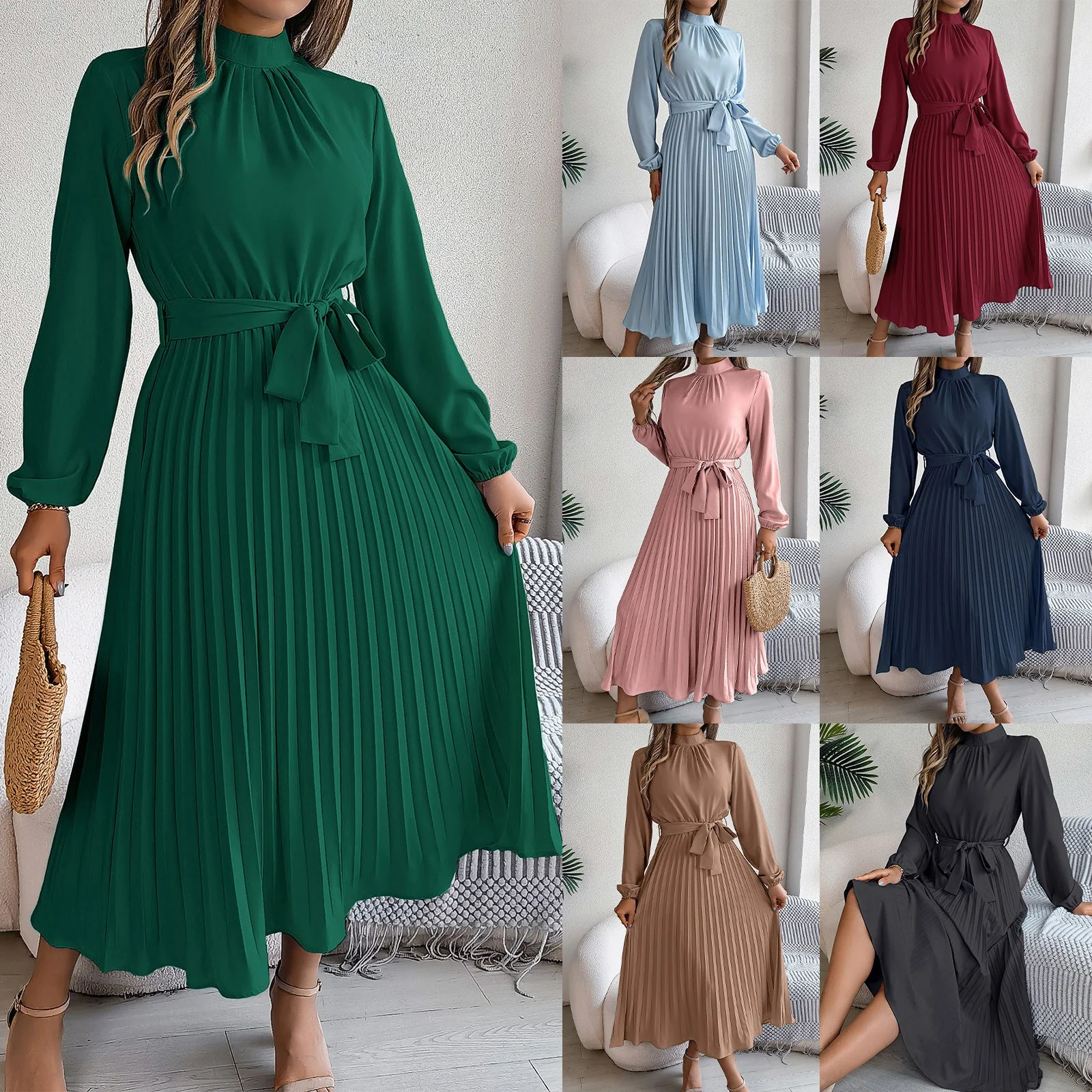 Samantha – Elegantes Kleid mit Stehkragen und langen Ärmeln