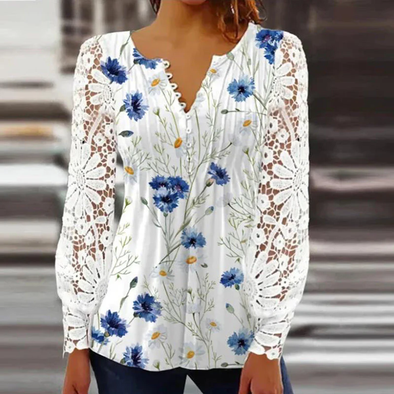 Sandra – Elegantes T-Shirt mit Spitzenärmeln und Falten in solidem Farbton - Image 12