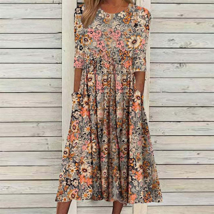 Tanya – Langes bedrucktes Kleid mit losem Schnitt und Taschen - Image 2