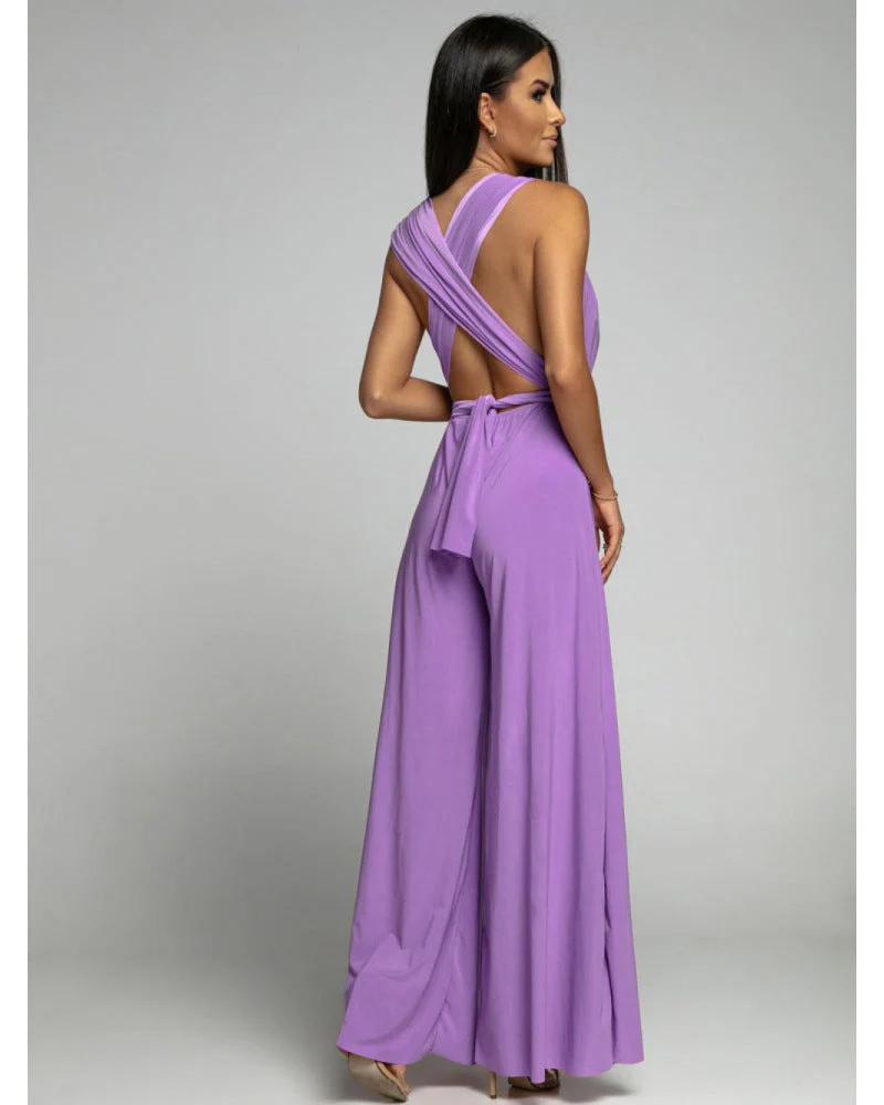 Emily – Tiefer V-Ausschnitt Ärmelloser Rückenfreier Jumpsuit - Image 3