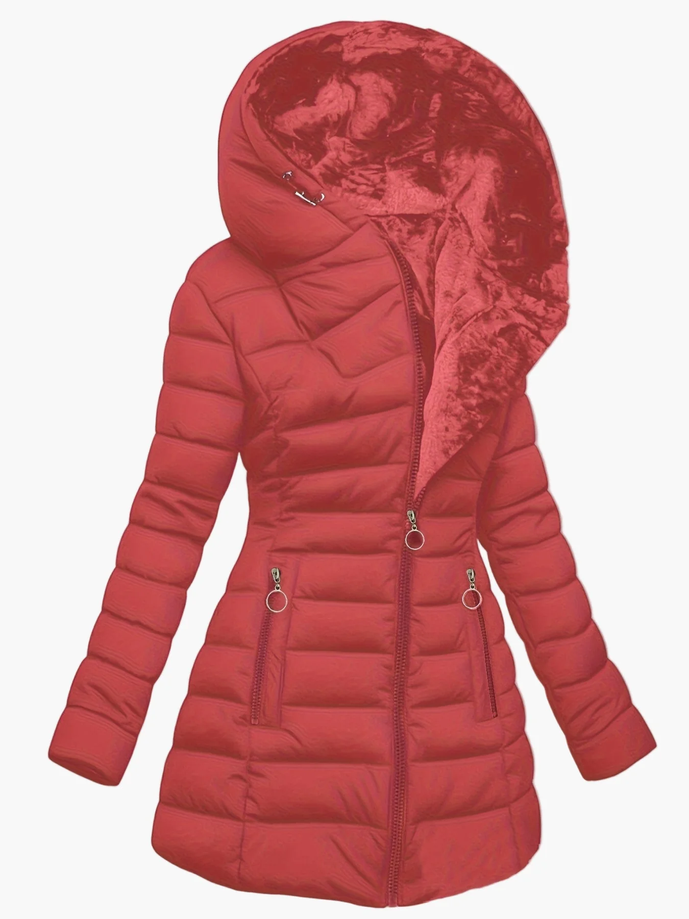 Damen Langer Wintermantel mit Kapuze – Warm Gefütterter Steppmantel mit Reißverschluss für Alltag & Outdoor
