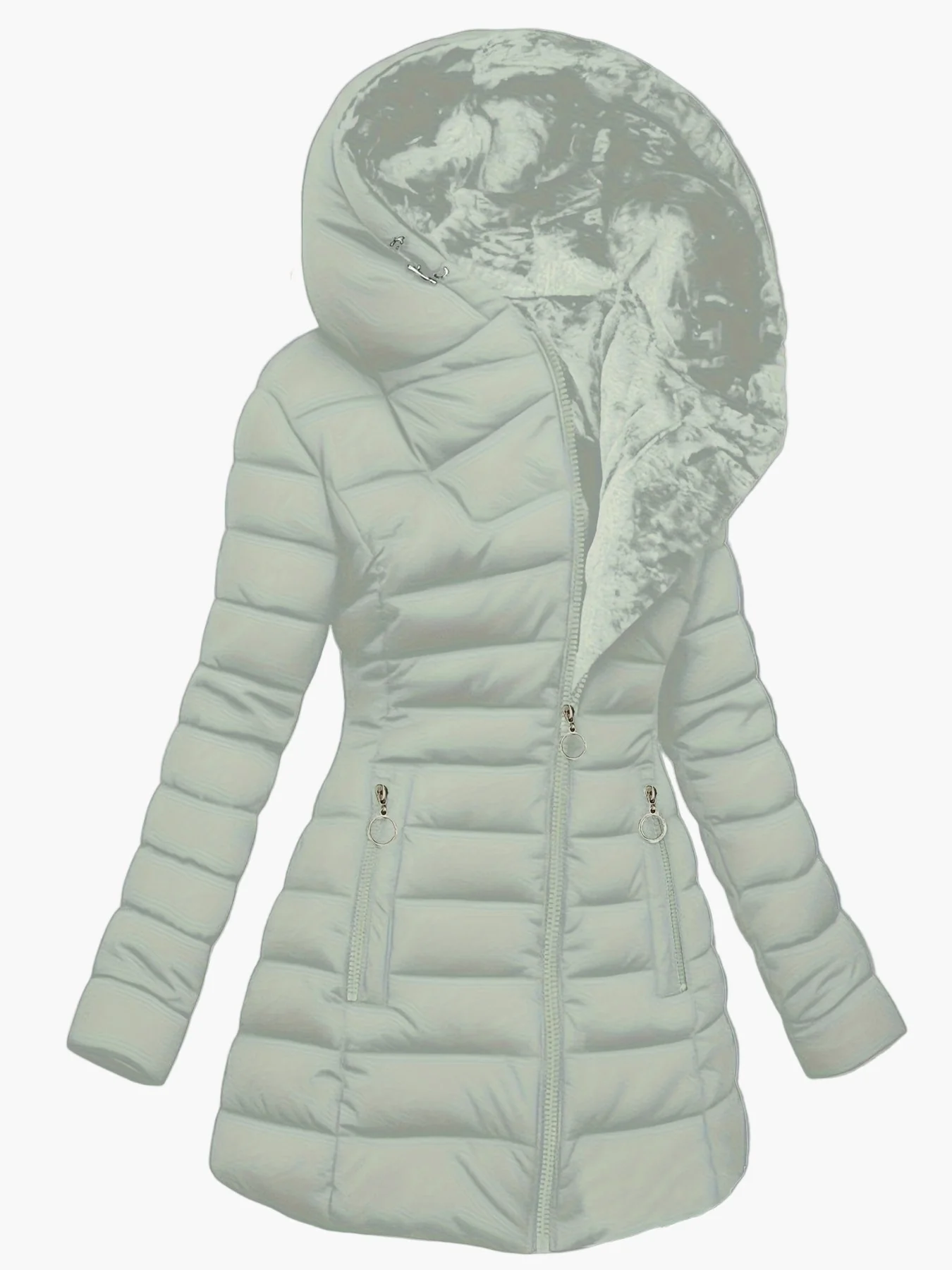 Damen Langer Wintermantel mit Kapuze – Warm Gefütterter Steppmantel mit Reißverschluss für Alltag & Outdoor - Image 4
