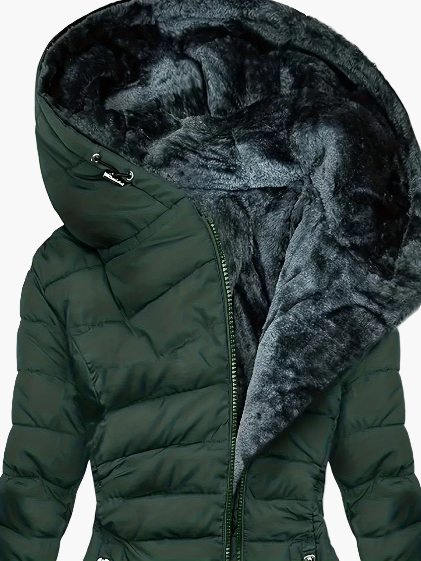 Damen Langer Wintermantel mit Kapuze – Warm Gefütterter Steppmantel mit Reißverschluss für Alltag & Outdoor - Image 9