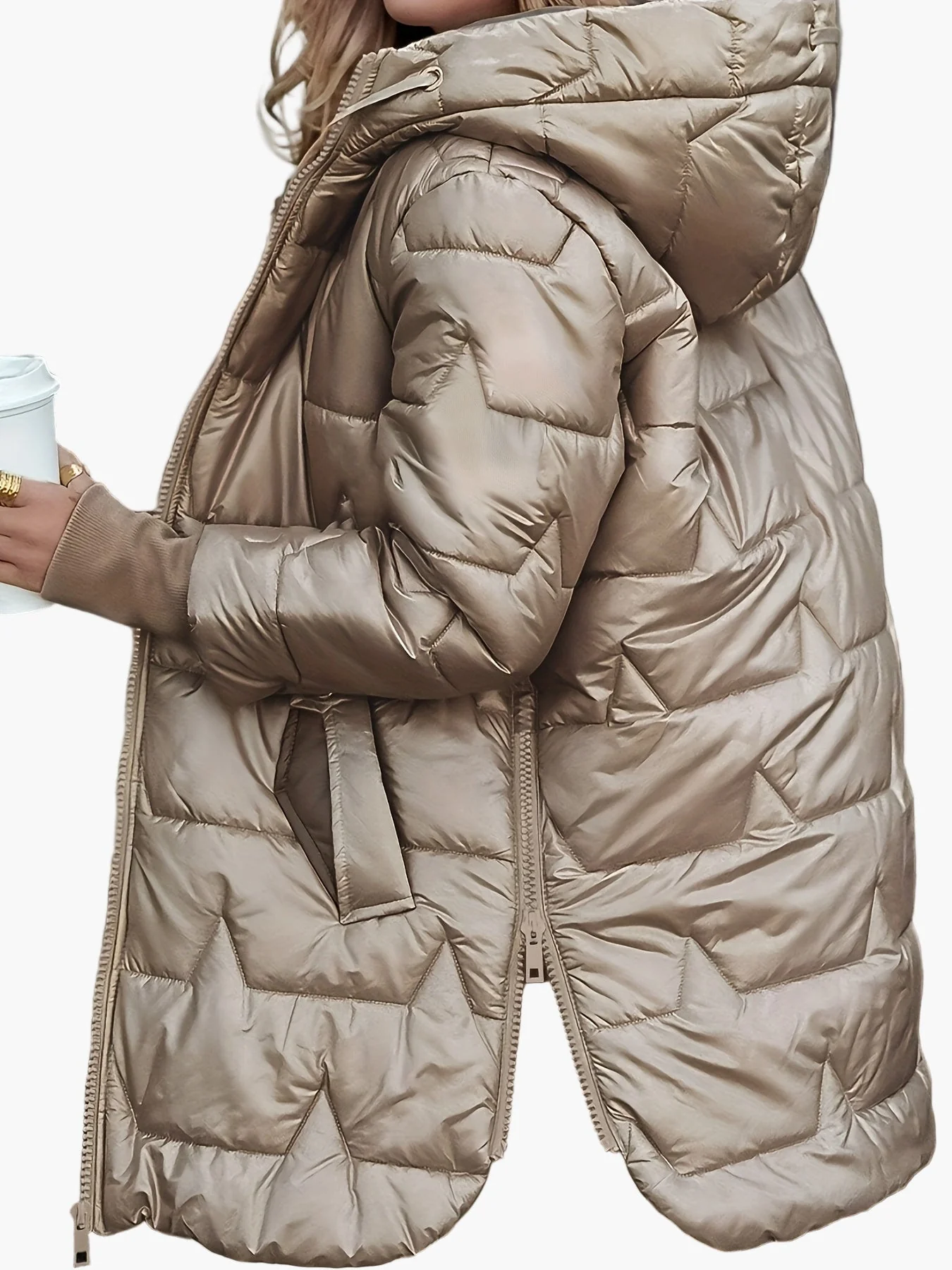Damen Eleganter Steppmantel mit Kapuze – Warmer Langer Wintermantel für Alltag & Besondere Anlässe - Image 2
